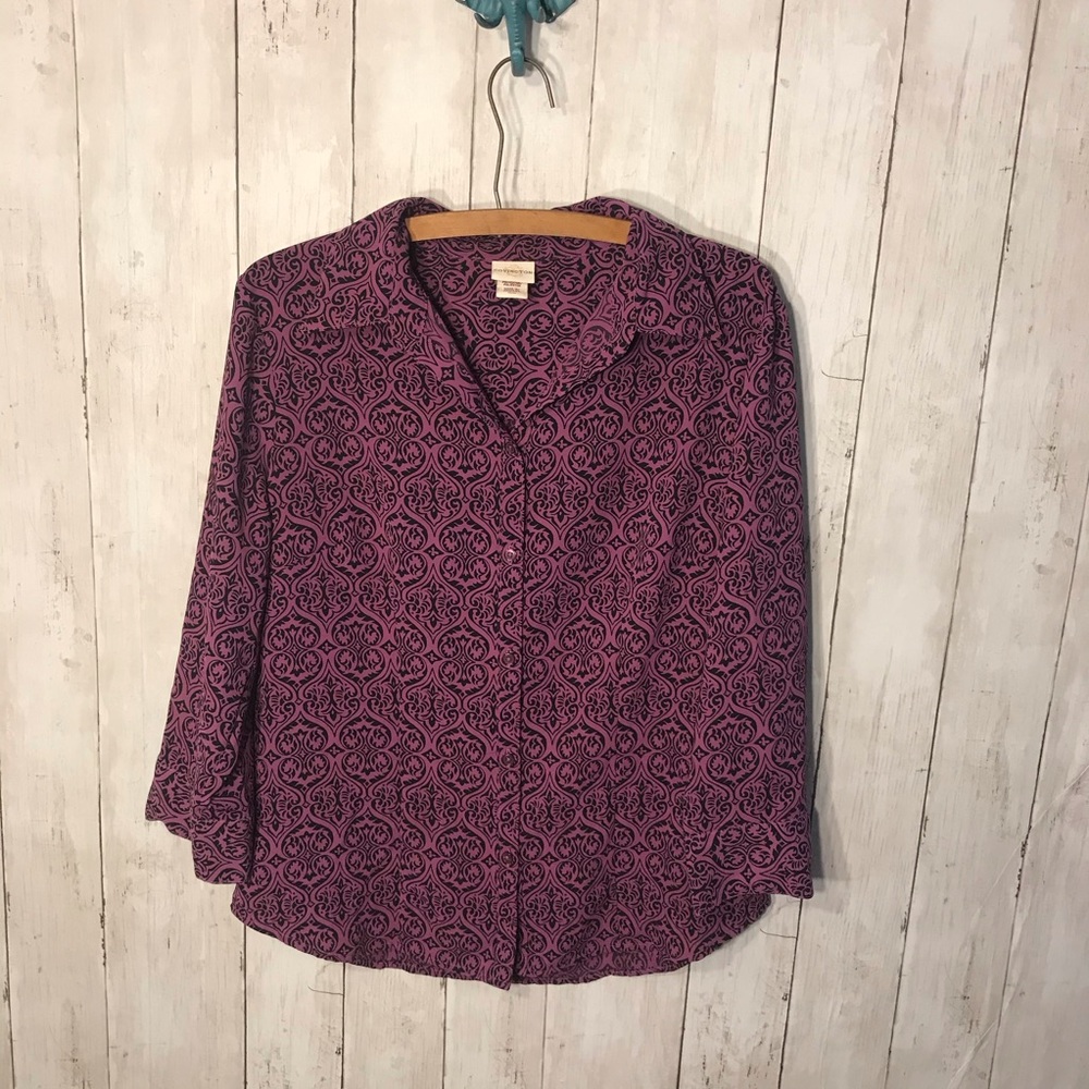 Covington Black And Pink Sheer Button Up Size M